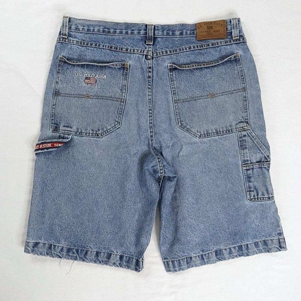 Y2k U.S. Polo Assn Light Denim Baggy Carpenter Shorts Embroidered Logo Jorts